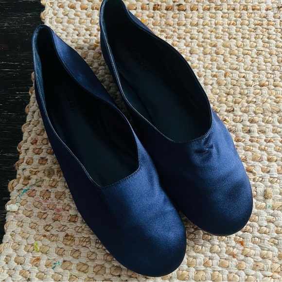 Vince Navy Satin Ballet Flats 6.5 | Minimal Chic Elegant Slip-On Shoe - Picture 2 of 5